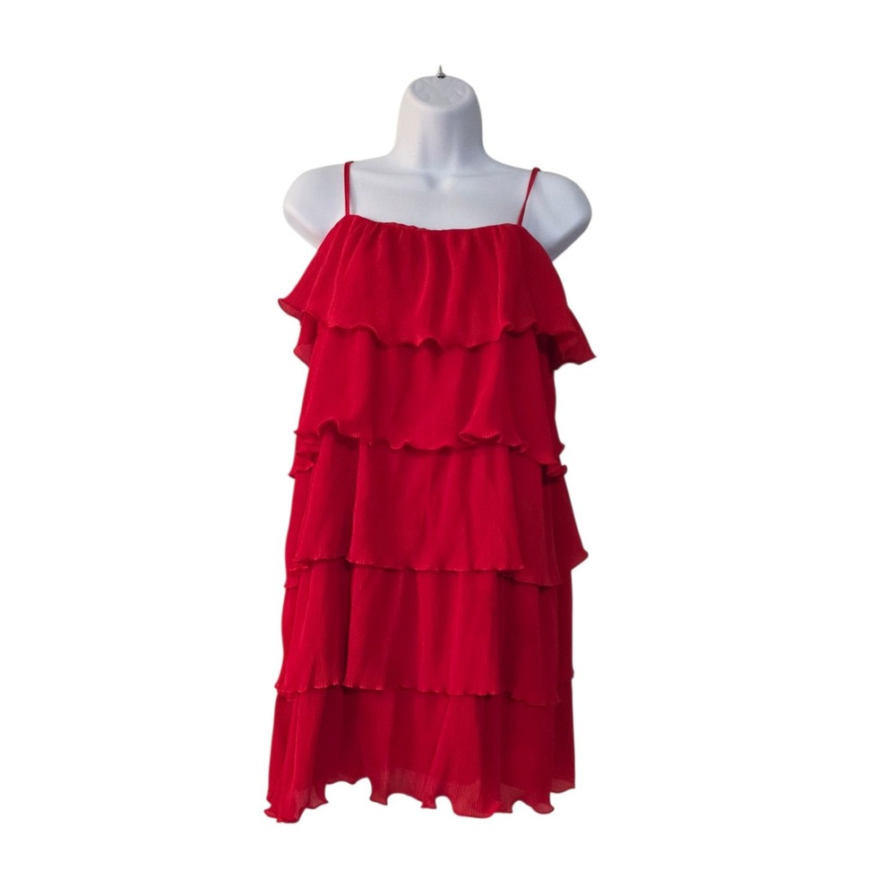 Sincerely Jules Womans M Ruffle Tiered Spaghetti Strap Dress Red Chiffon Flowy